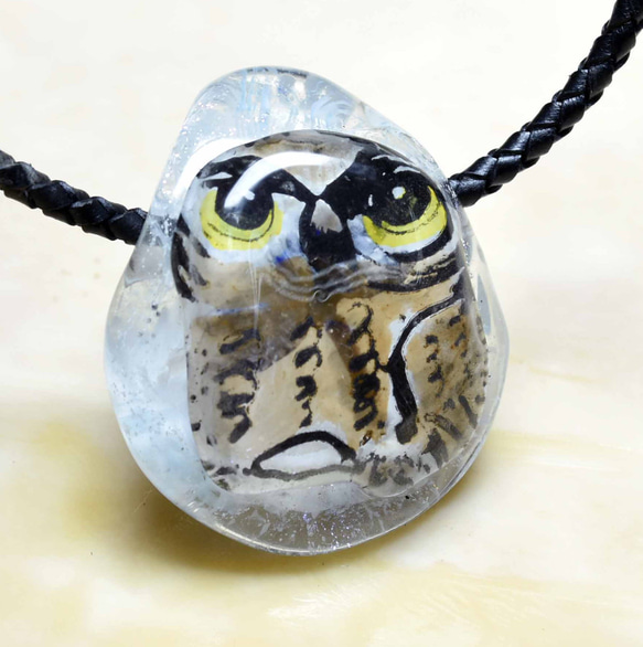 フクロウのトンボ玉 ガラスのジュエリー ペンダントトップ12884-451