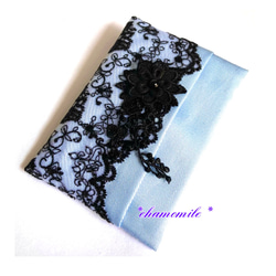 レース ポケットテｨッシュケース／3Dお花 Blackチュールlace