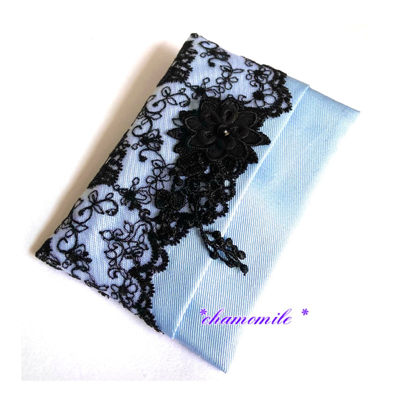 ポケットティッシュケース黒レース レース ポケットテｨッシュケース／3Dお花 Blackチュールlace