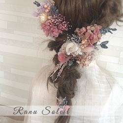 ヘッドドレス　pink botanical 髪飾り　結婚式　ウェディング　ドライフラワー　成人式　振袖　袴　 4枚目の画像
