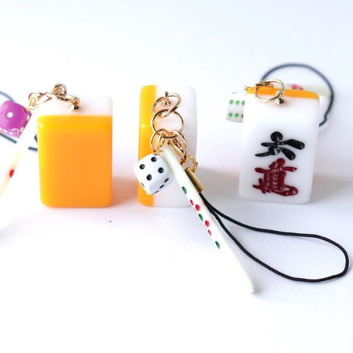 麻雀牌ストラップ ミニ点棒 サイコロ ランダムカラー 個性派デザイン