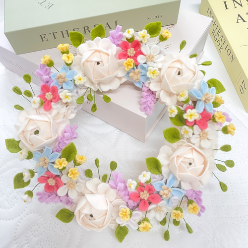 春のフェルトフラワーリース リース heartthrob_flowers 通販 15721550