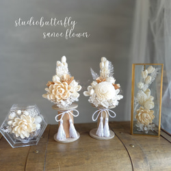 《受注制作》仏花　真鍮　家具調　仏壇　モダン　蓮　お供え　法事　命日ガラスケース　お彼岸　プリザーブドフラワー　手元供養 2枚目の画像