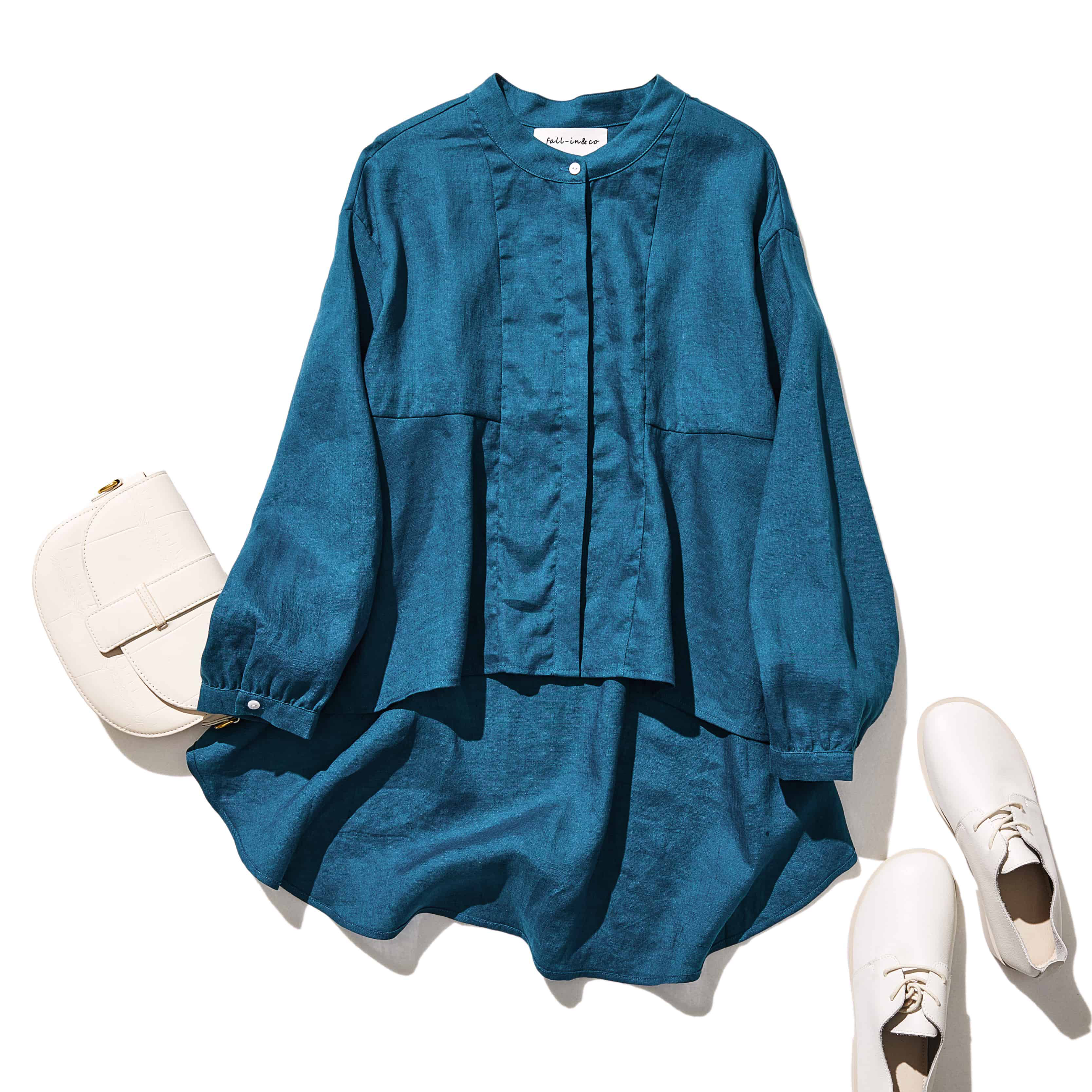 ゆるっと　おしゃれなシャツブラウス　長袖　夏の日焼止めにも　孔雀青 220402-5