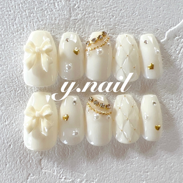 オーダー】ネイルチップ ストーン キルティング リボン リボンネイル