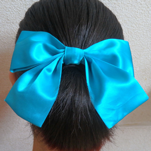 リボン ヘアゴム 青 ブルー サテン 大きめ 発表会 着物 ヘアアクセ  