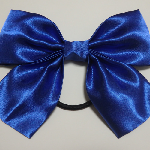 リボン ヘアゴム 青 ブルー サテン 大きめ 発表会 着物 ヘアアクセ  