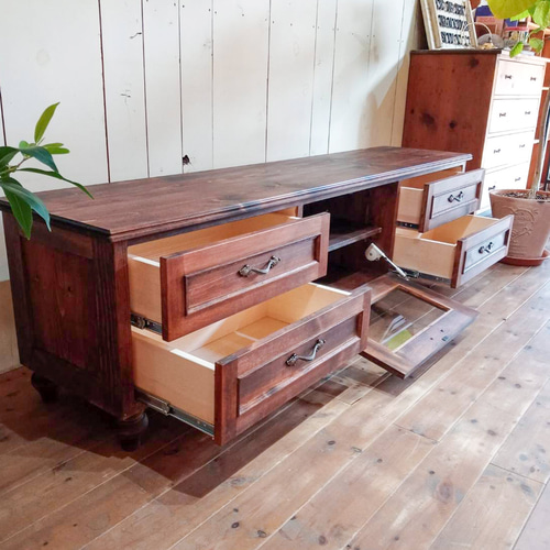 おしゃれ かわいい フランスアンティークテレビボード（ブラウン