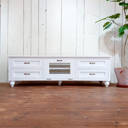 おしゃれ かわいい フランスアンティークテレビボード（ホワイト）  英国アンティークローボード 輸入住宅向けオーダー家具 1枚目の画像