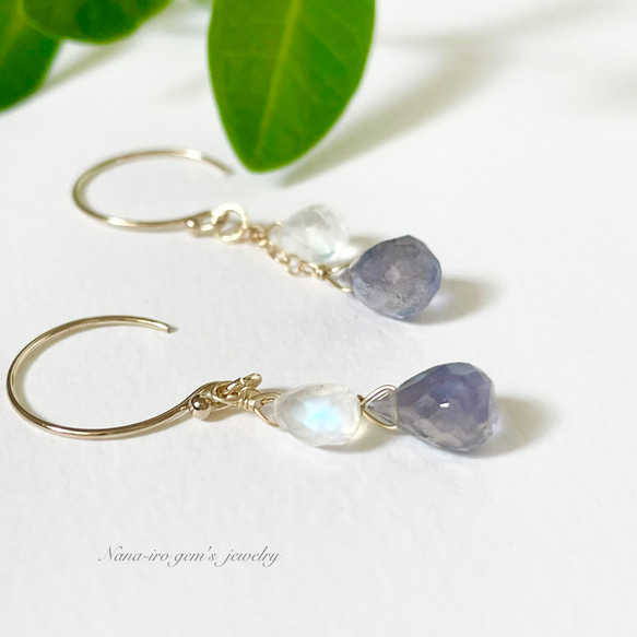 14kgf iolite× rainbow moon stone pierce ピアス（フック・チェーン  