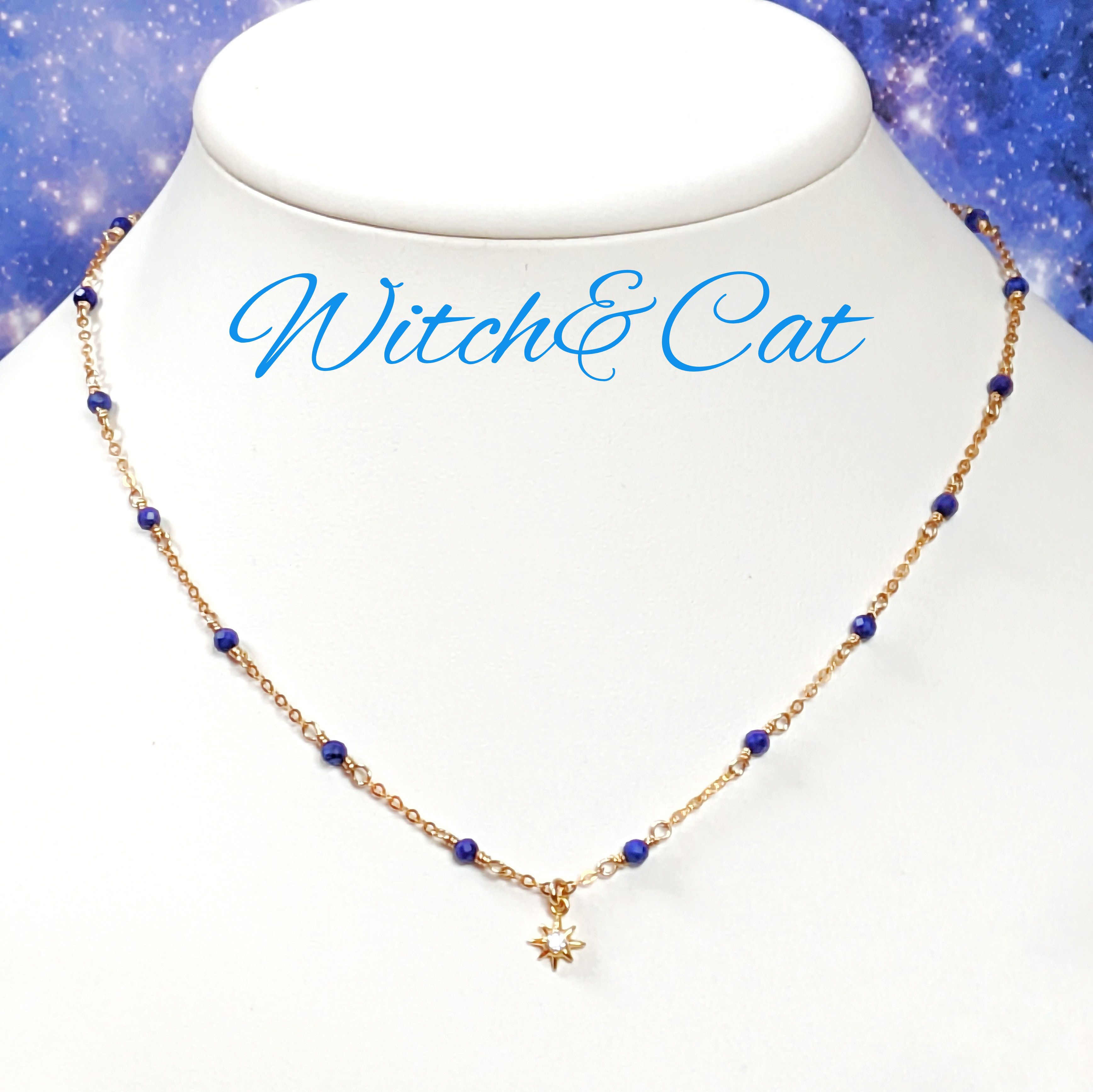 ☆送料無料☆【Polaris　ネックレス】14KGF　ラピスラズリ　天然石　誕生石　夜空　七夕　誕生石　お守り　青　星