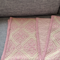 リネンコットン糸のマルチカバー　ピンク 3枚目の画像