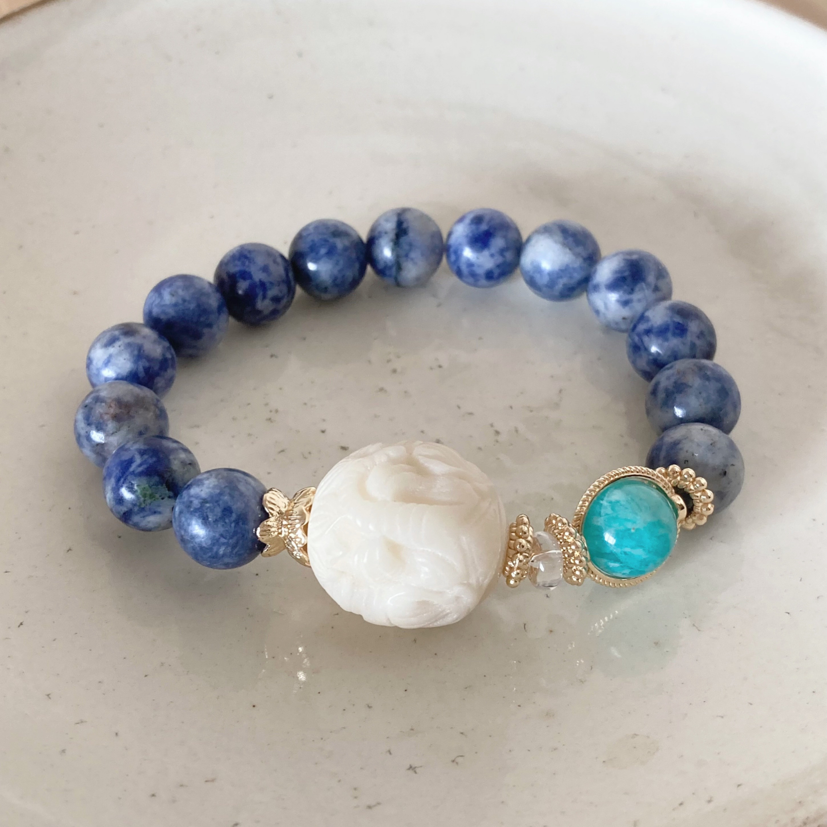 象とソーダライトとアマゾナイトと水晶のブレスレット