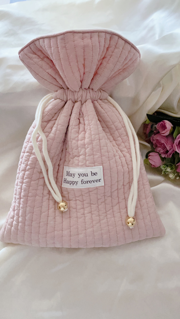 大人気ヌビバッグ、巾着バッグ、お祝いバッグ、母の日プレゼントバッグ、ピンクの巾着バッグです 5枚目の画像