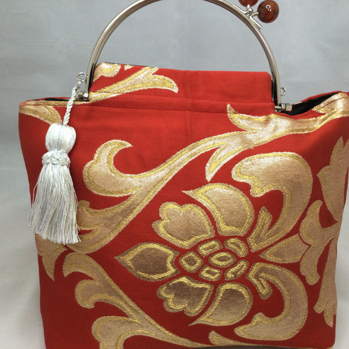 帯リメイク がま口バッグ 紅花 ハンドバッグ いち花 通販
