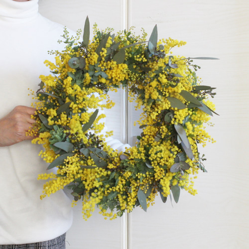 ミモザのリース Lサイズ ドライフラワー petit chocolat 通販 15723456