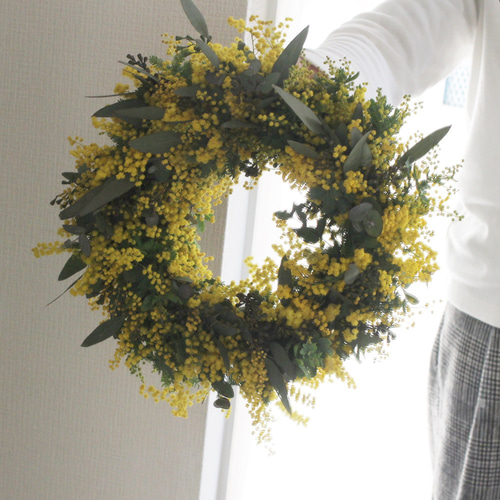 ミモザのリース Lサイズ ドライフラワー petit chocolat 通販 15723456
