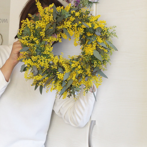 ミモザのリース Lサイズ ドライフラワー petit chocolat 通販 15723456