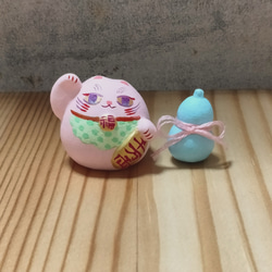 ピンクの豆招き猫とひょうたん 3枚目の画像