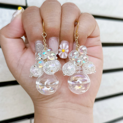 small Bubble veil （ガラスドーム） ピアス（フック・チェーン