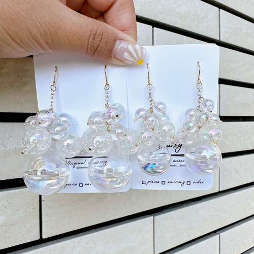 small Bubble veil （ガラスドーム） ピアス（フック・チェーン
