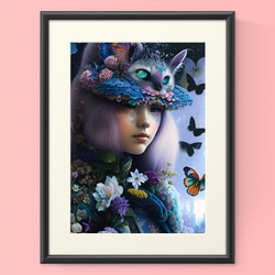 幻想的でシックできらびやかな猫の帽子がゆめかわいい魔女と蝶や花 スクエア型スマホケース【強化ガラス仕上げ】 11枚目の画像