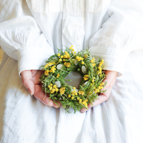 たっぷりミモザの春リース☆ドライフラワーリース