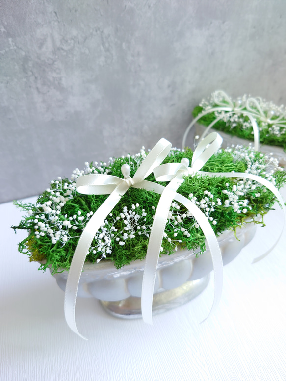 苔moss＆かすみ草babybreath のリングピロー【Ｌsize】陶器・Box入り 8枚目の画像