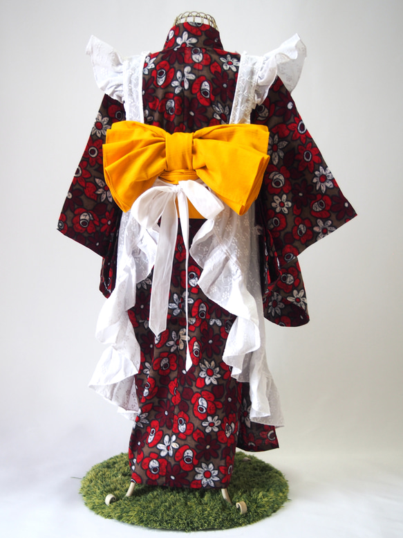 【刺繍】袖の長い着物の味方！！可愛いくて便利なエプロンドレス★ソデストッパー付き★ふりふりエプロン／被布／キッズ／子供 7枚目の画像