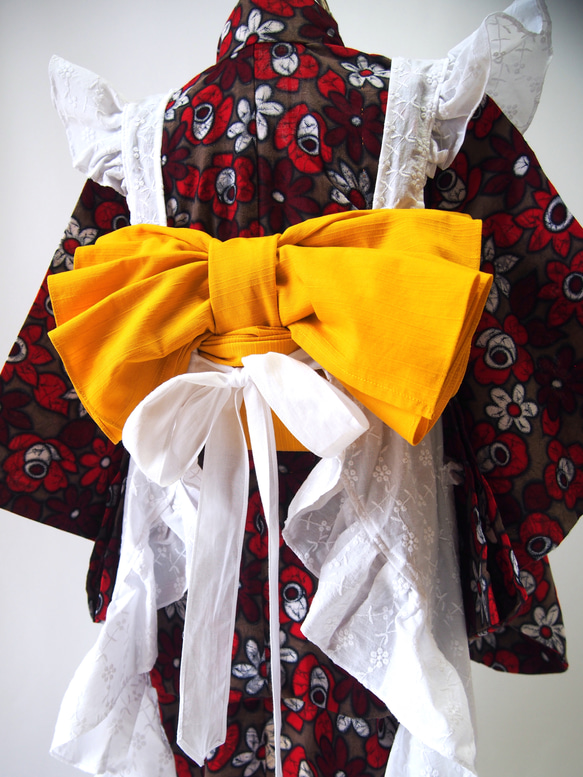 【刺繍】袖の長い着物の味方！！可愛いくて便利なエプロンドレス★ソデストッパー付き★ふりふりエプロン／被布／キッズ／子供 9枚目の画像