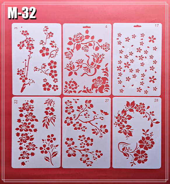 【M-32】 B5 ステンシルシート 花 バラ 植物 6枚 セット 1枚目の画像