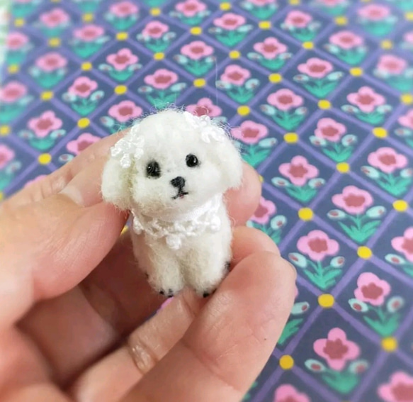 羊毛フェルト  マルチーズ  家族 受注制作 羊毛ミニチュアわんこ(マルチーズ)ドールハウス