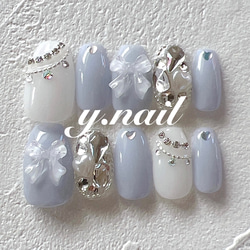 【オーダー】ネイルチップ　リボン　埋め尽くし　アイボリー a79b9e1ac923c4c9eac00aef474232