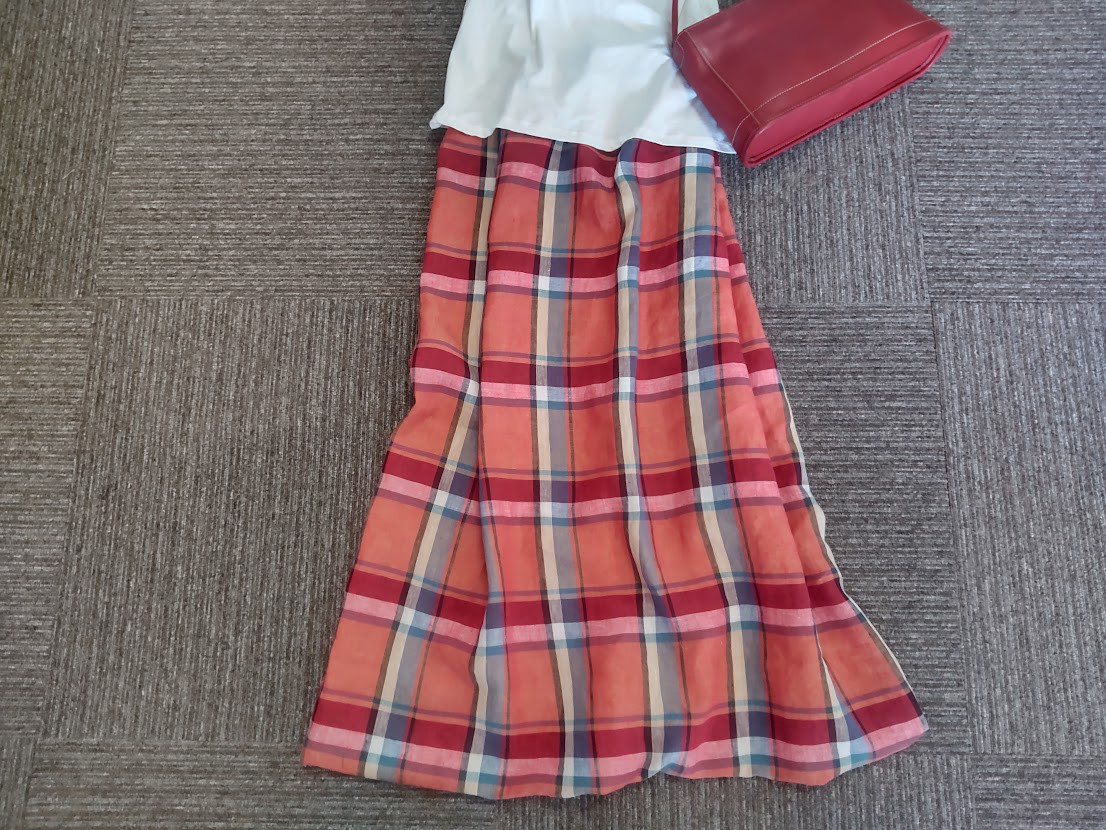 ★一点物★着丈95㎝まで★フレンチリネン100％★おしゃれなチェック★受注製作★裏地付き★