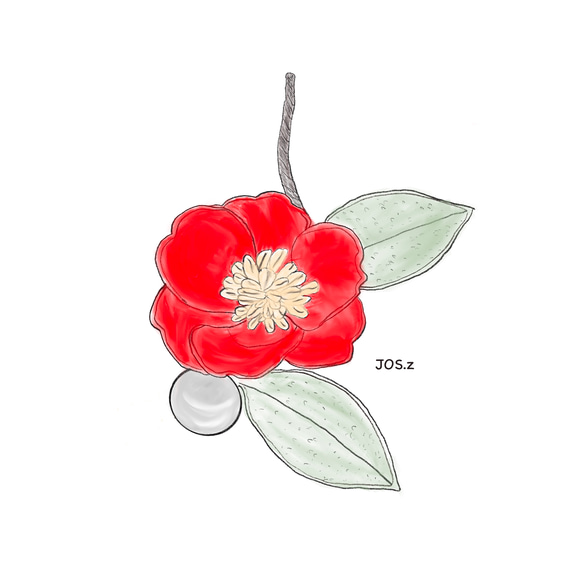 赤い椿のuピン 白椿　かんざし プラ板 髪飾り ヘアアクセサリー 紅椿 椿 パール 2枚目の画像