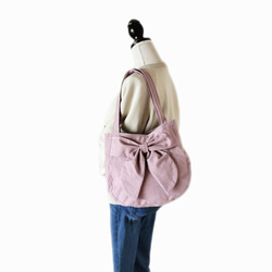 小ぶりな大人可愛いリボントートバッグ　 くすみピンク 2枚目の画像