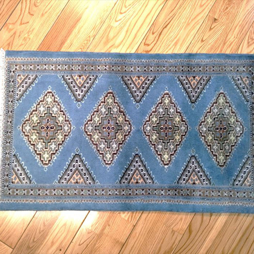 パキスタン絨毯 シルクタッチ 玄関マット ライトブルー 77x47cm 手織り