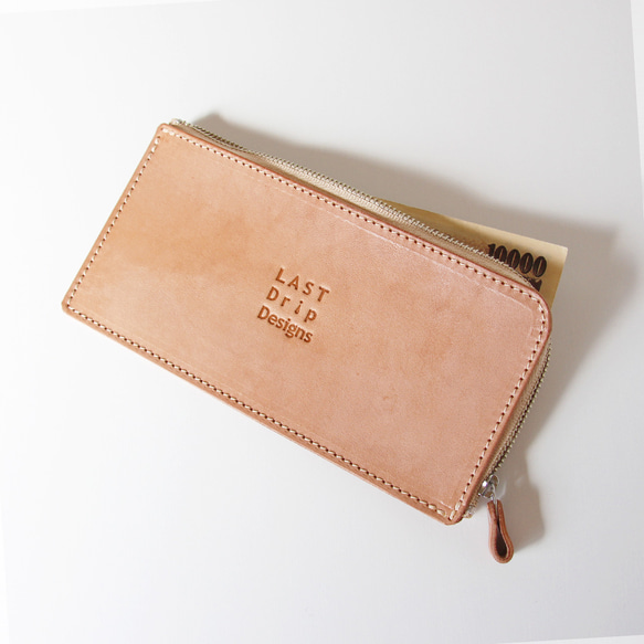 カスタム L字ファスナー 札入れ 長財布 牛革 レザー ヌメ革 本革 日々を刻む日記帳 nfl pst Creema店 1枚目の画像