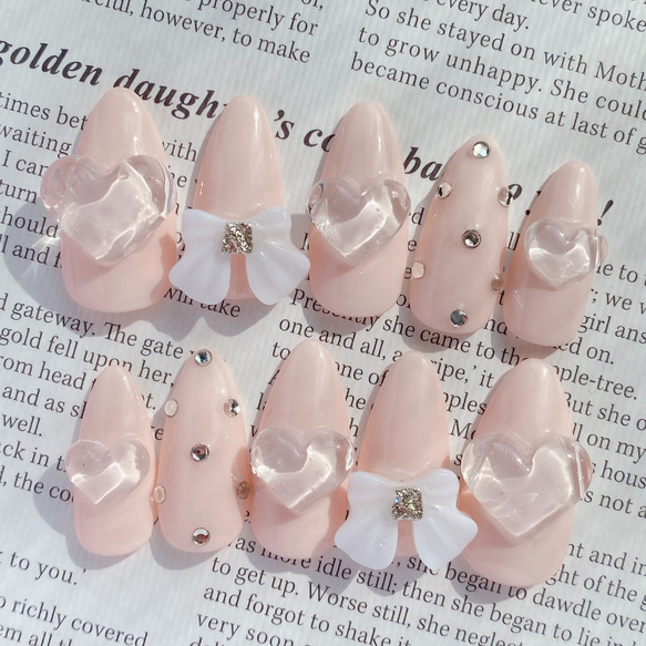 ちゅるんとハートとリボンのネイルチップ ネイルチップ（つけ爪  