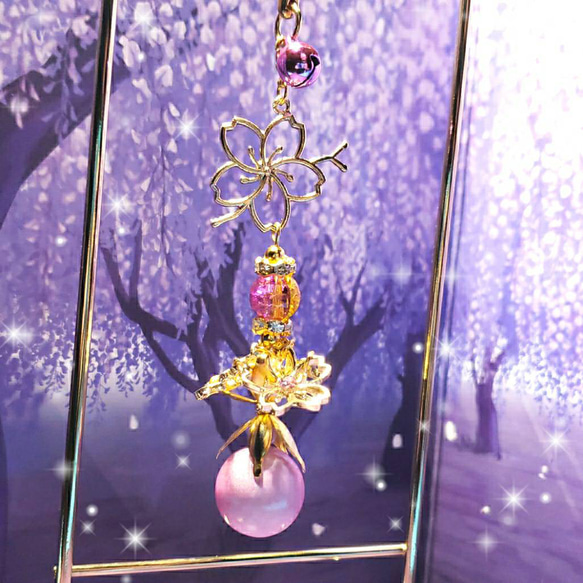 ꫛꫀꪝ✨１点限定❗液体ガラスドーム『K』 水琴鈴 ストラップ 桜パールピンク 7枚目の画像