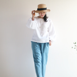 春夏【ホワイト】洗えるリネン100%バルーンスリーブプルオーバー❤️ 2枚目の画像