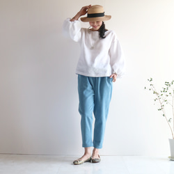 春夏【ホワイト】洗えるリネン100%バルーンスリーブプルオーバー❤️ 5枚目の画像