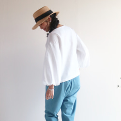 春夏【ホワイト】洗えるリネン100%バルーンスリーブプルオーバー❤️ 4枚目の画像