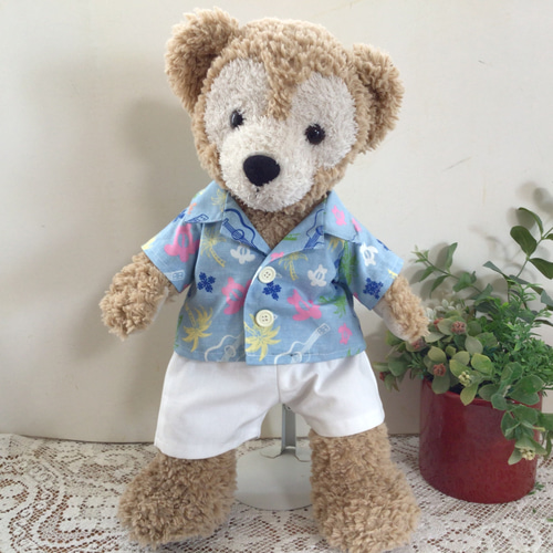 ダッフィー アロハシャツ 水色ハワイ柄 コスチューム 服 Sサイズ