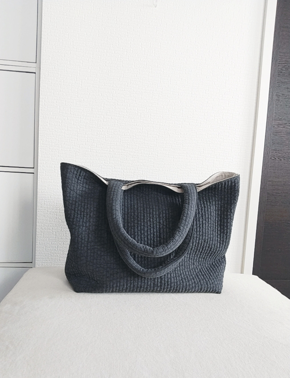 ダークグレーヌビくったりトートバッグxl