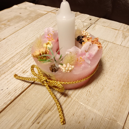装飾的なキャンドルホルダー 桜とピンクカーネーション＾＾ボタニカルなワックスバーの