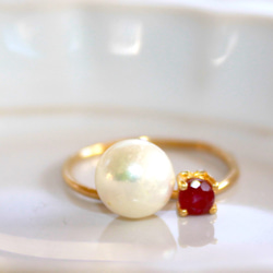 - shinju - k18gp Akoya Pearl & Ruby Ring 2枚目の画像