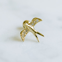 14K金 ゴールド バード 燕尾鳥 ヘリックス 軟骨 アンチトラガス アウター インナーコンクバーベルイヤリング ピアス 1枚目の画像