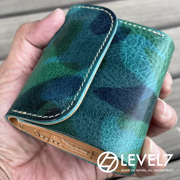 イタリアンレザー 】 ミニ財布 （ ブルー ）【ハンドメイド】