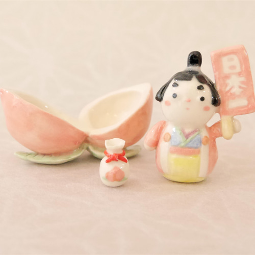 陶器 小さな桃太郎 3点セット 桃色】端午の節句 五月人形 こどもの日